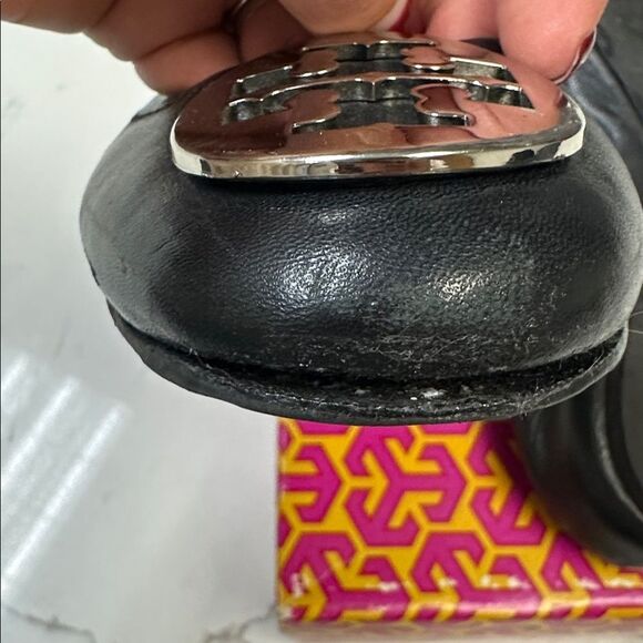 Authentic Tory Burch Classic Reva Ballet Flats Black Silver Sz 7 - Picture 7 of 8